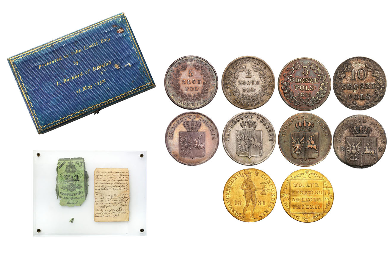 Powstanie Listopadowe 1830-1831. Pudełko z kompletem monet, banknotem i oryginalna notatką - RZADKOŚĆ